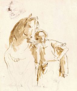 Man Leaning against a Horse