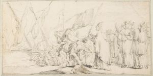 Pope Handing a Banner to a Crusader, with Ships in the Background