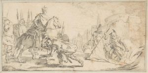 Soldiers Surrendering to an Emperor, with a City in the Background