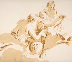 Two Seated Women and a Boy on Clouds
