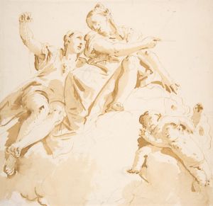 Two Women Seated on a Cloud, and Two Putti