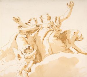 Two Women, a Lion, and a Putto on Clouds