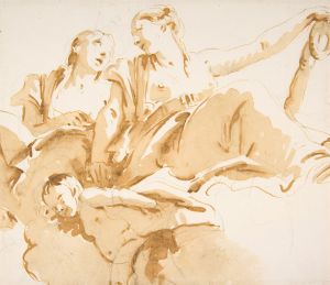 Two Women, One Holding an Anchor, and a Putto on Clouds