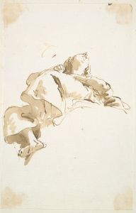 Reclining female figure seen from below
