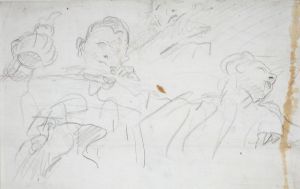 Studienblatt; drei Figuren und ein Arm