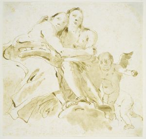 Two Female Figures and Two Putti on Clouds
