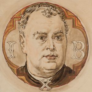Karton do polichromii Kościoła Mariackiego – Głowa męska i litery I, B, X_