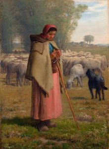 Young Girl Guarding Her Sheep