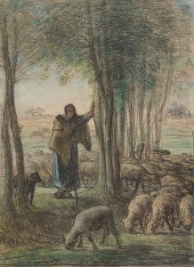 A Shepherdess and Her Flock in the Shade of Trees
