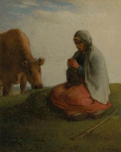 A shepherdess knitting