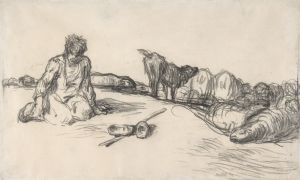 A Seated Shepherd with His Dog and Sheep