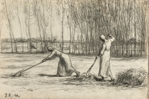 Two women working hay
