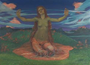 Frau auf Wiese ‘Erwachen’