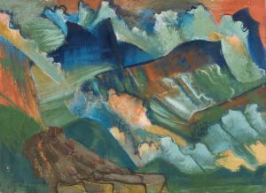 Gebirgslandschaft mit rotem Himmel