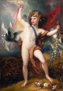Cupid Releasing Two Doves