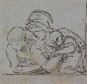 Mother and Child with Young Boy Leaning on Window Sill