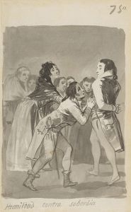 ‘Humility versus Pride’ a young man imploring an older man with other figures in front of them