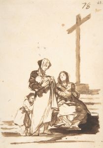 Women and children near a cross