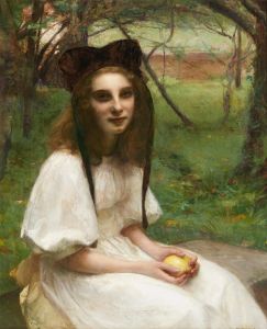 A portrait of a girl in a white dress