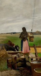 Girl at a water well