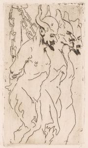 Satires. A caricature of Malczewski, Wyczółkowski and Axentowicz based on a drawing by Jacek Malczewski