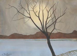 Landschap met boom op het voorplan