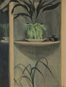 Planten, inktpot en spiegel