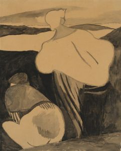 Femmes de pêcheur dans les dunes, vues de dos