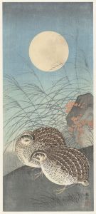 Two quail at full moon
