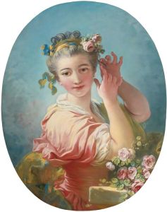 A Young Woman Adorning Her Powdered Coiffure With a Spray of Roses