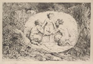 Nymph supported by two satyrs
