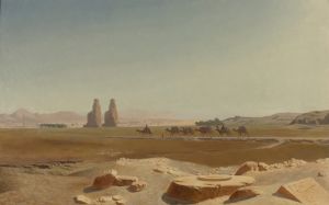 Caravan Passing The Colossi Of Memnon, Thebes