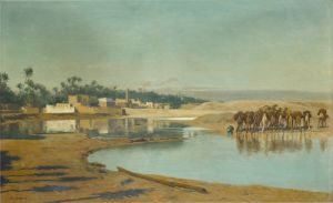 Camels Watering in the Desert