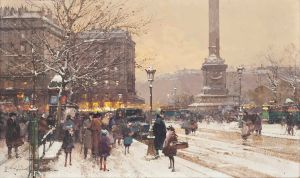 Figures in the snow, the Place de Concorde, Paris