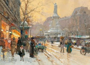 Paris, Place de la République in the rain,