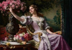 Lady in a lilac dress with flowers