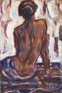 Female nude, seen from behind.