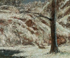 Fawn in the snow in the woods