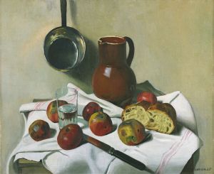Apples, Jug, Glass Of Water And Tin Pan
