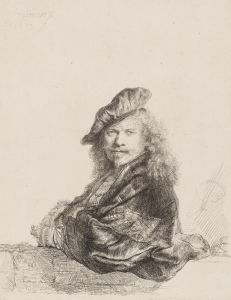 Self-Portrait leaning on a stone sill