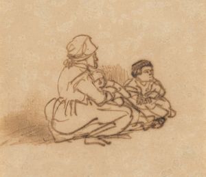 Woman Seated on the Ground with Two Children