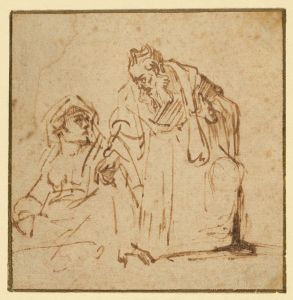 Study of a Man Talking to a Woman Seated on the Left