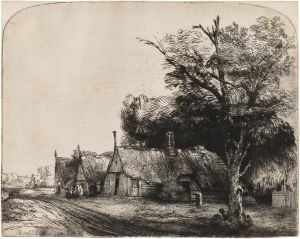 Landscape with three gabled Cottages beside a Road