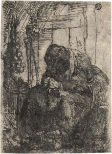 Old Woman seated in a Cottage with a String of Onions on the Wall