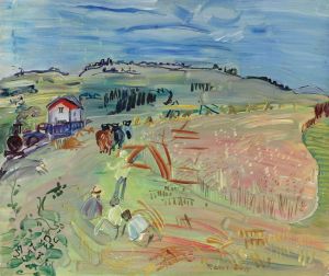 Paysage au champ de blé aux bœufs