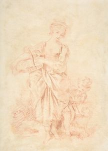 Young Girl with a Boy and a Dog