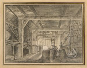Interior of a Barn with a Family of Coopers