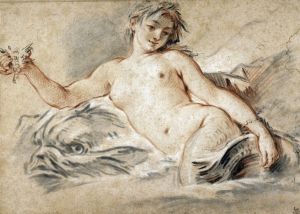 Sirène couchée sur un dauphin