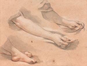 Bras tenant un tissu et deux pieds croisés, étude pour ‘La Lumière du monde’