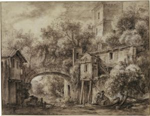 Architekturcapriccio mit der Mühle von Quiquengrogne bei Charenton